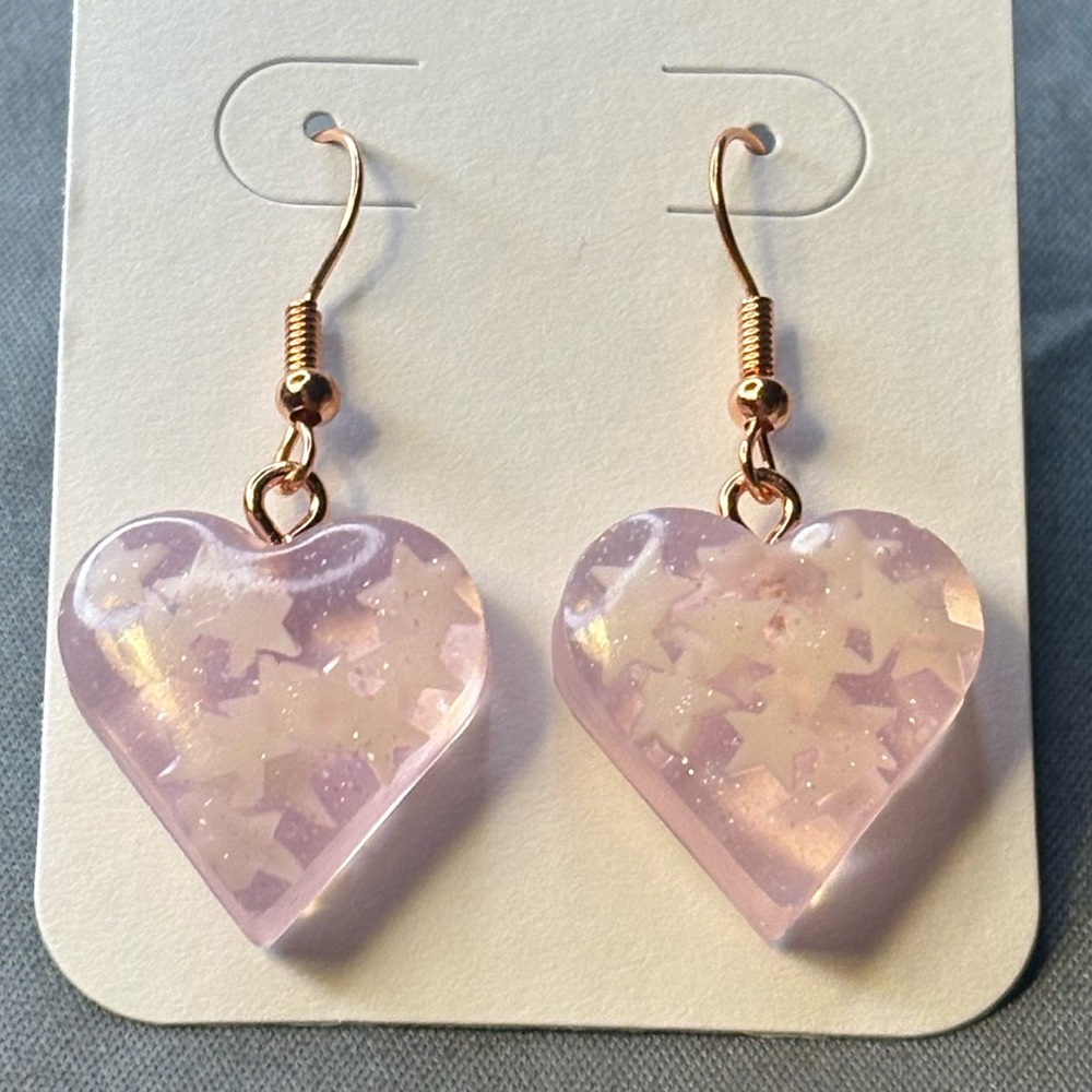 Starlight Pink Heart Earrings - Picture 4 of 4